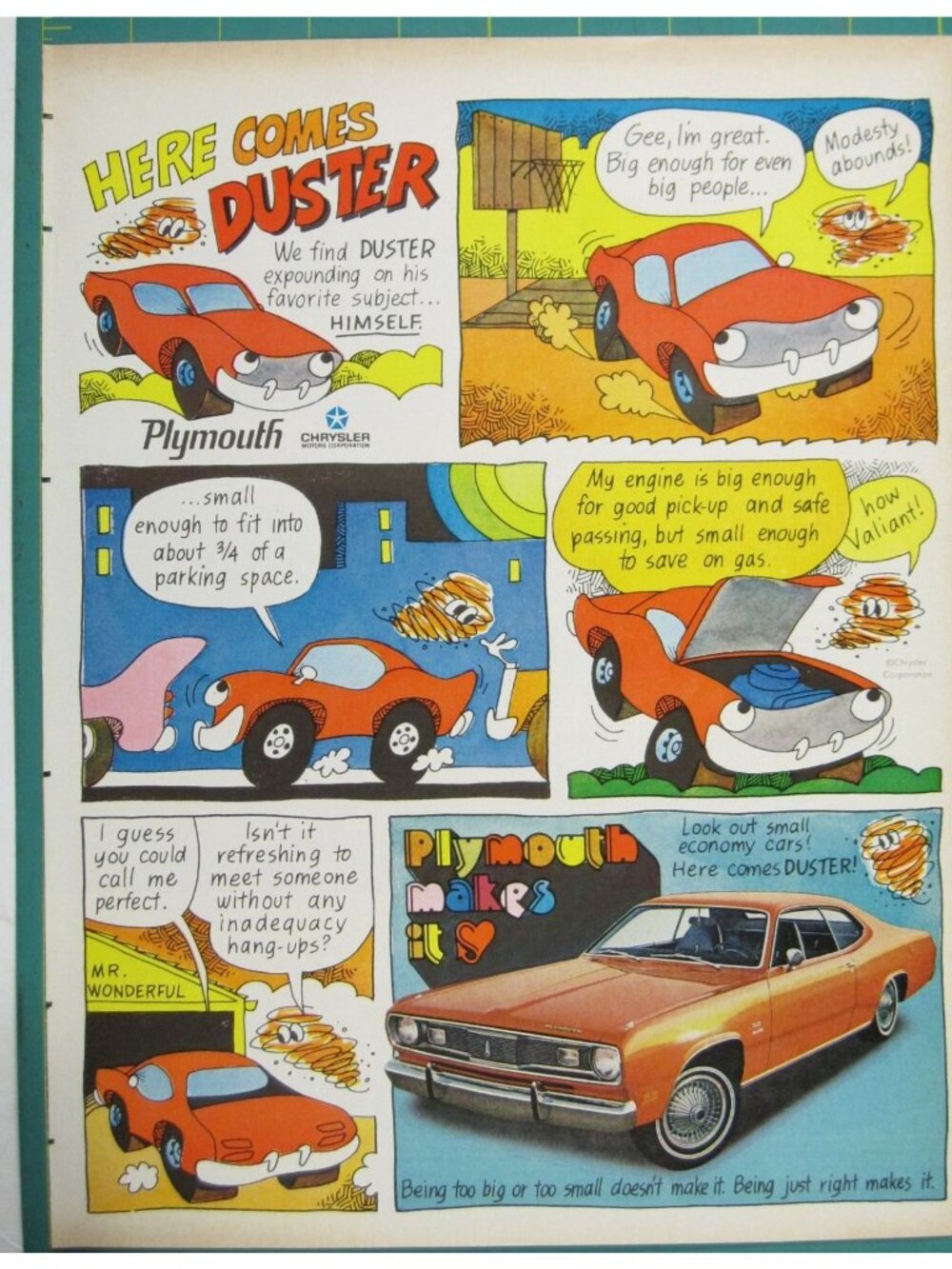 Print Ad Plymouth Duster 1960 Chrysler Cartoon Style Car Auto Vintage